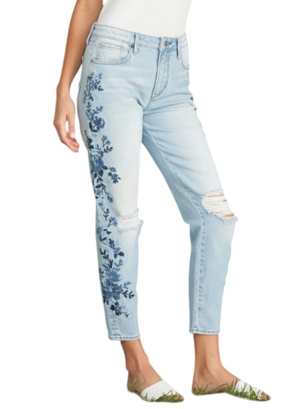 Driftwood Gizelle Skinny Ripped Boho Jean size 28 in Eden Floral Embroidered